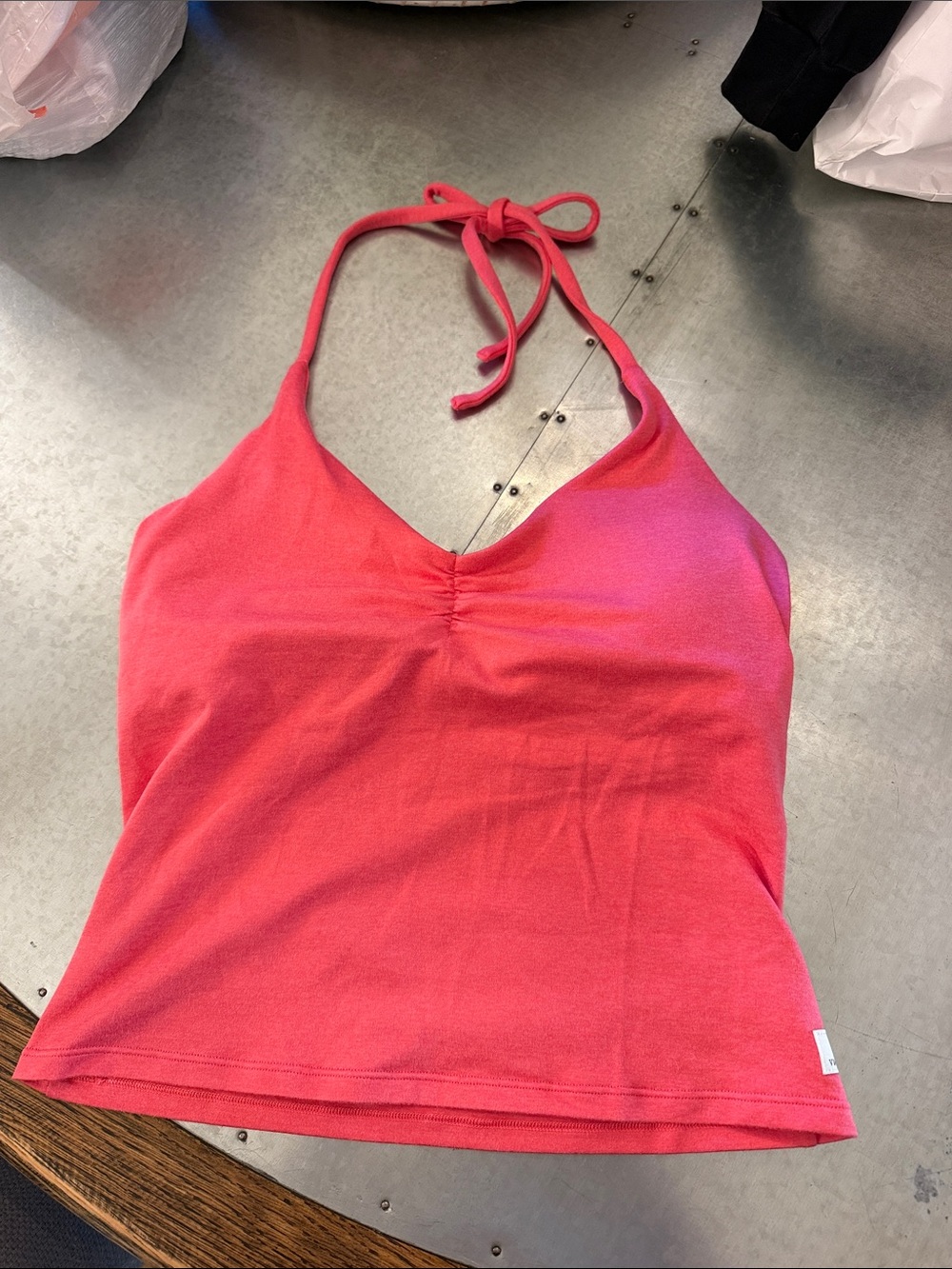 Vuori Halo Halter Ruched Top, S, Sunset Pink